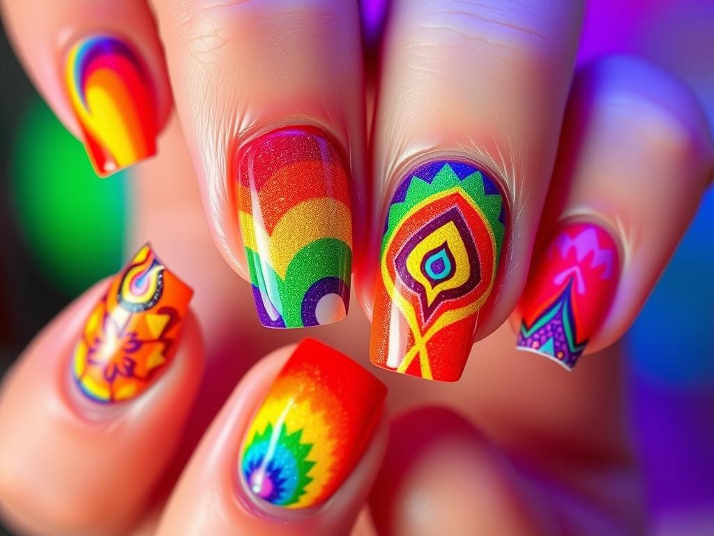 vibrant rainbow nail designs